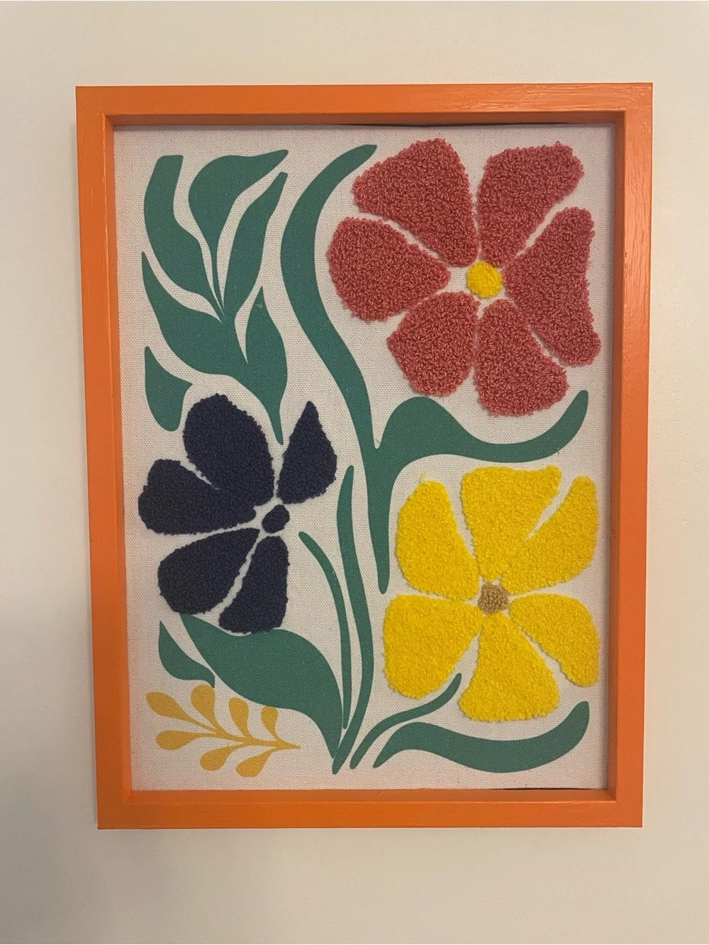 Colorful Floral Tufted Wall Art - Orange Frame 16X 12 Retro Vibes Colorful